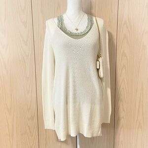 NEW Old Navy Sweater Women’s Medium White Knit Tunic Coquette Balletcore Boho M